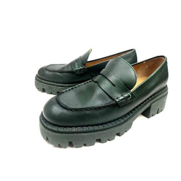 FREE PEOPLE Lyra Lug Sole Loafers / Deep Jade Leather Size 39.5 US 9 - Picture 3 of 12